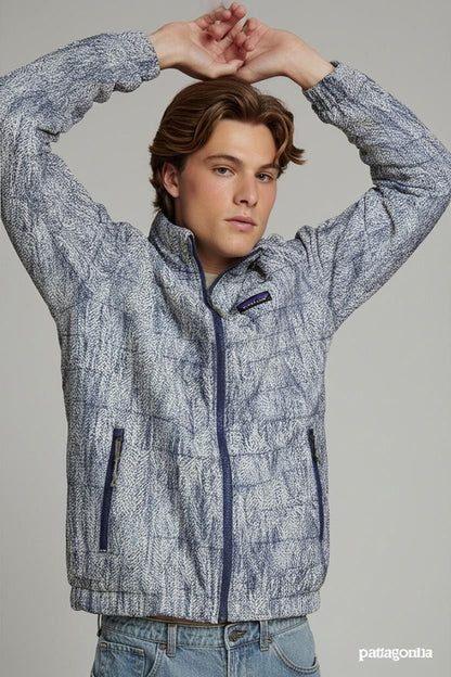 Patagonia Blue Patterned Windbreaker Jacket - Size XS