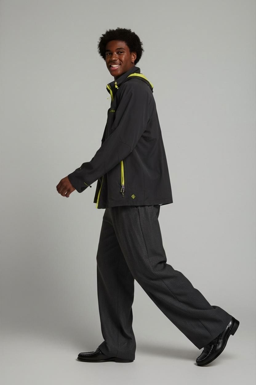 Columbia Black Windbreaker Jacket with Yellow Accents - Size XXL