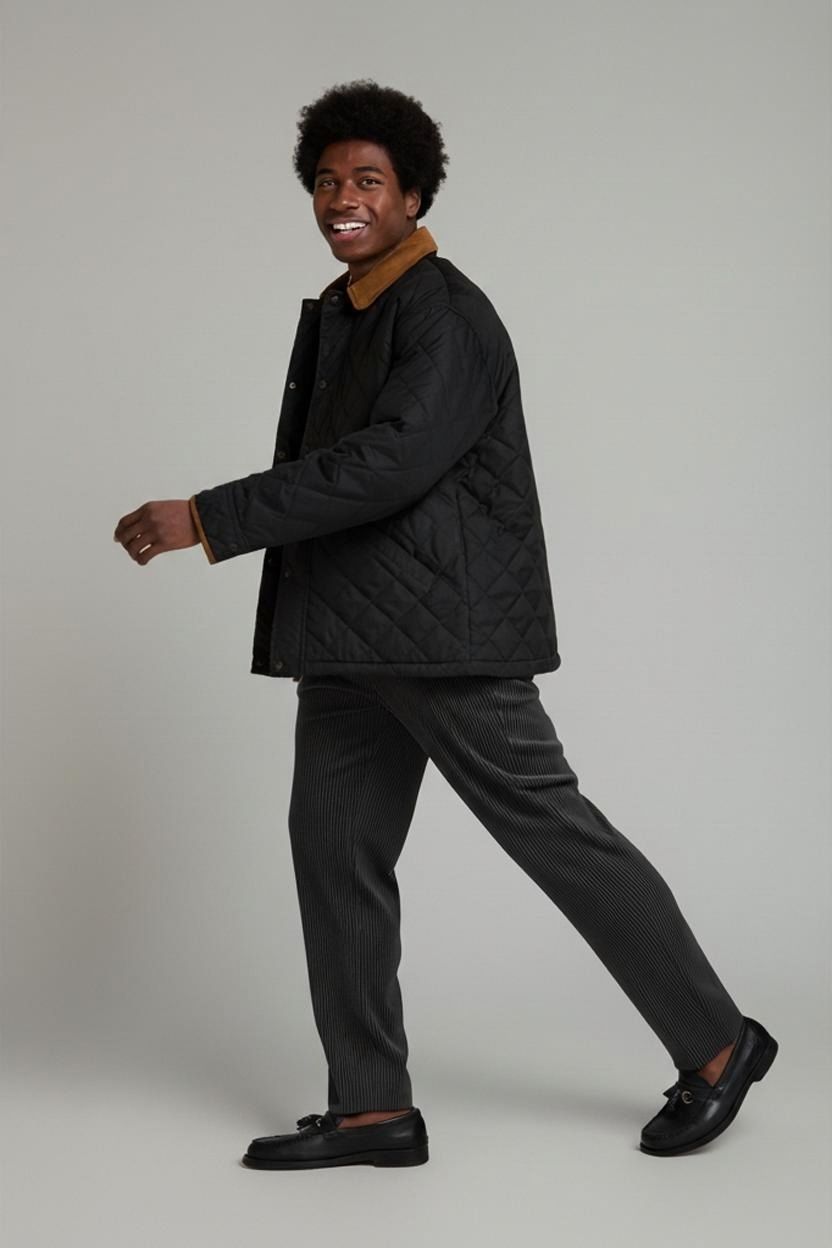 Polo by Ralph Lauren Black Quilted Jacket with Brown Collar - Size L