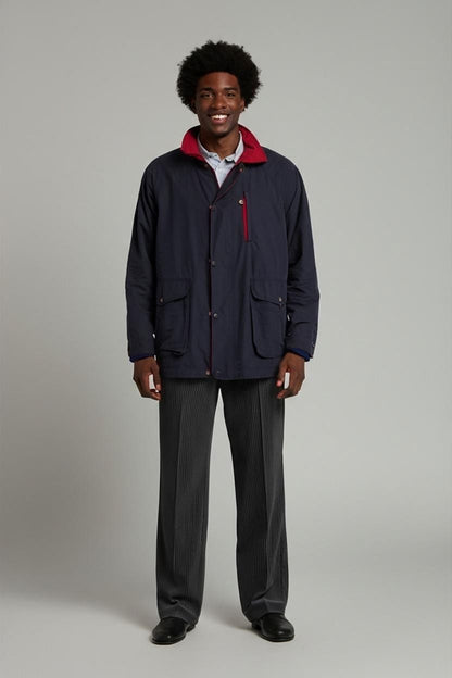 Trussardi Sport Navy Blue Windbreaker Jacket with Red Trim
