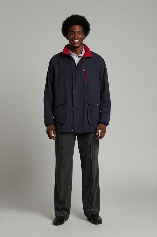 Trussardi Sport Navy Blue Windbreaker Jacket with Red Trim
