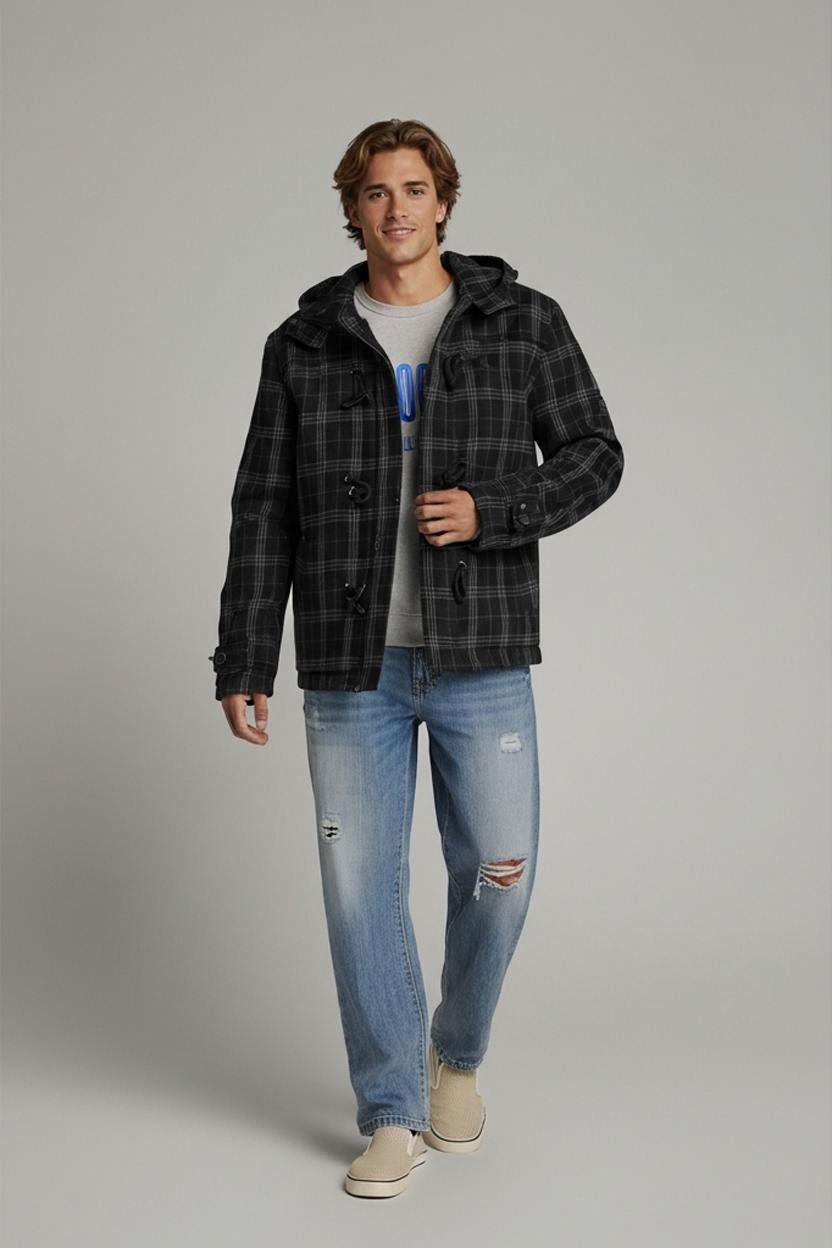 Calvin Klein Black Plaid Wool Blend Jacket - Size M