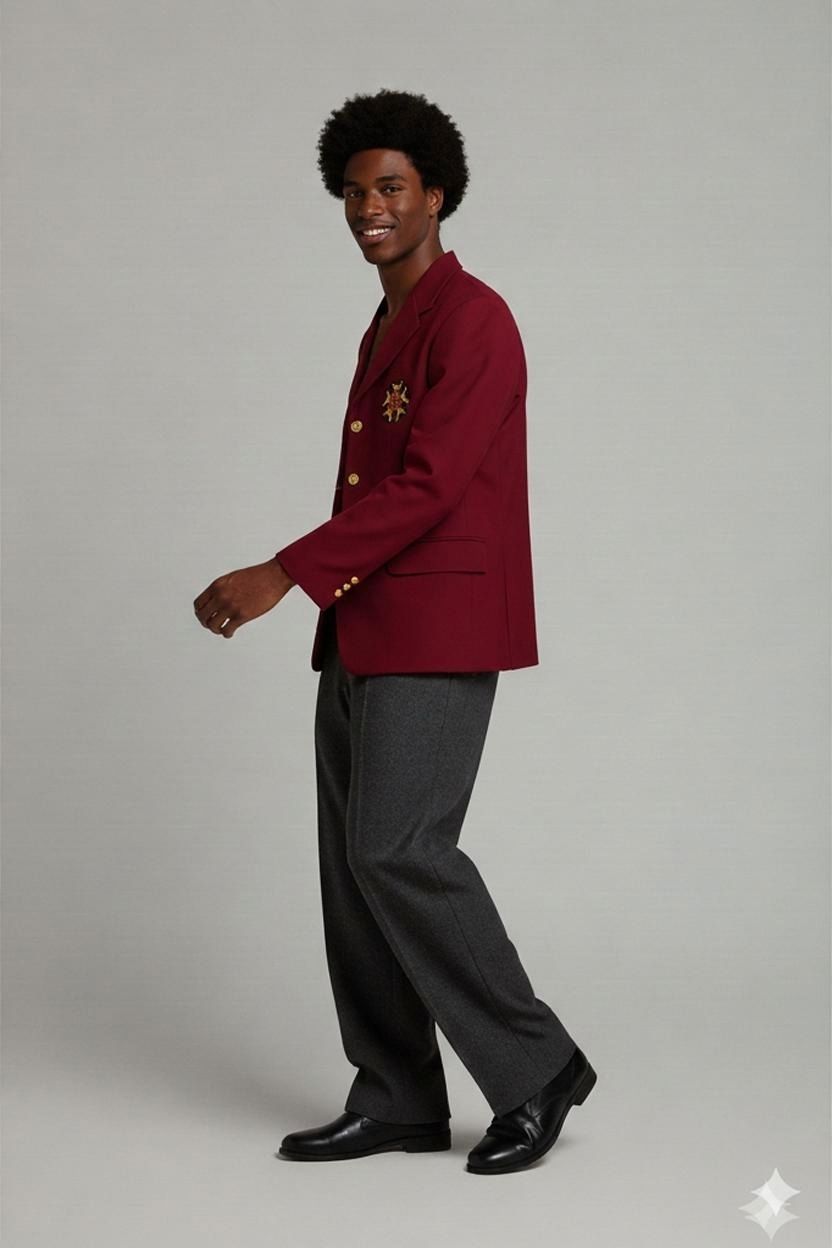 Elegant Red Ceremonial Blazer with Embroidered Emblem