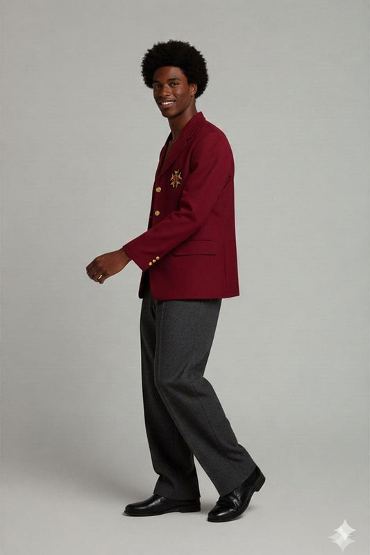 Elegant Red Ceremonial Blazer with Embroidered Emblem