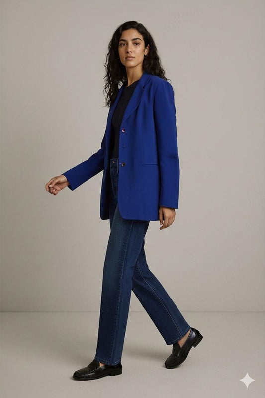 Royal Blue Wool Blazer - Size 40 - Classic Formal Jacket