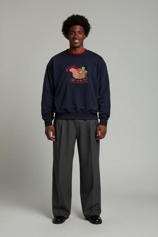 Christmas Sweatshirt by JC Penney - Navy Blue with Santa Sleigh - Size XL
