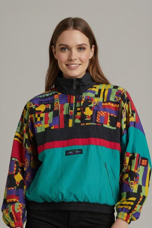 Vintage Colorful Barcelona Windbreaker Jacket - Size L