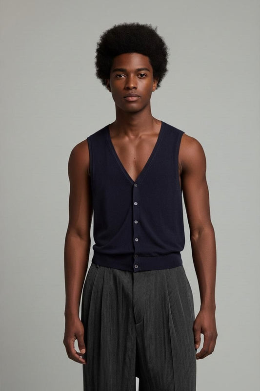 Marvelis Navy Sleeveless Button-Down Shirt - Size 3XL