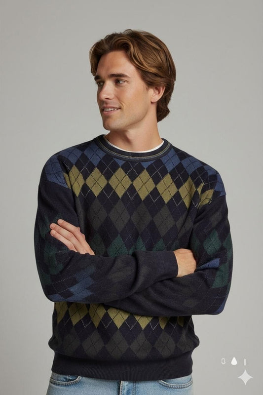 Fashion Affairs Men's Argyle Wool Sweater - Size 3XL