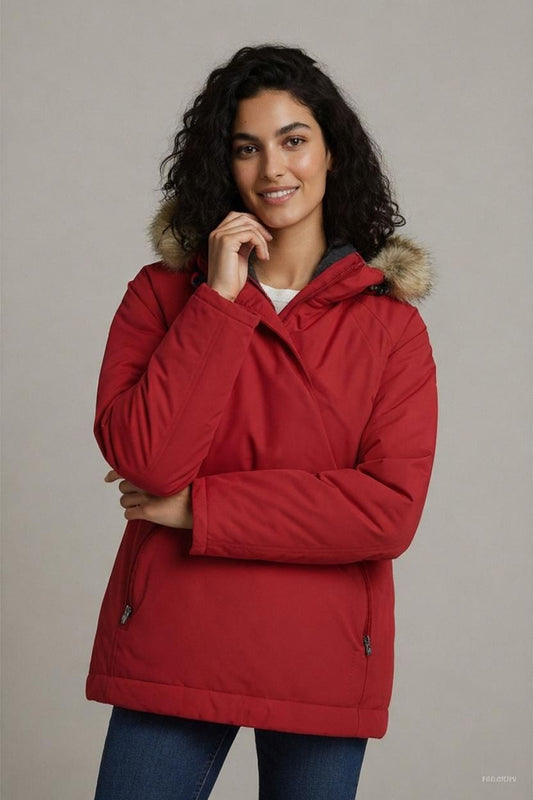 Woolrich Red Down Parka with Fur Hood - Size L