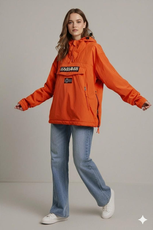 Napapijri Orange Windbreaker Jacket with Norway Flag