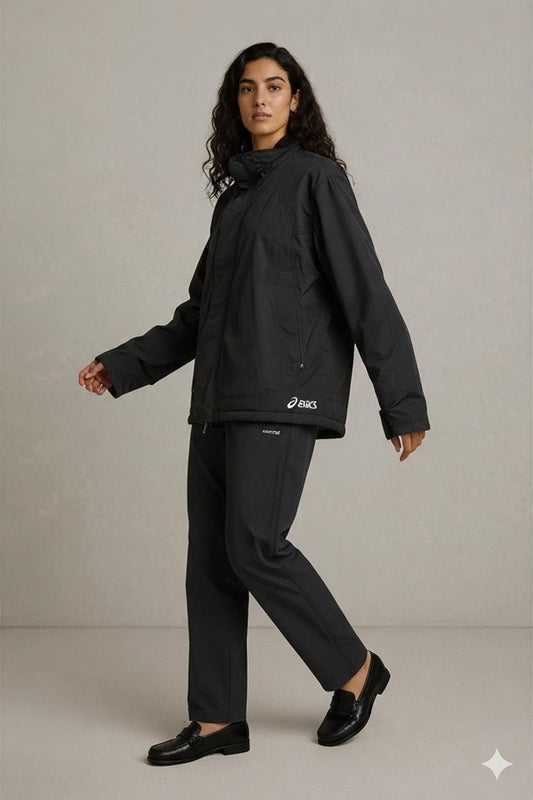 ASICS Black Windbreaker Jacket - Lightweight Outdoor Wear