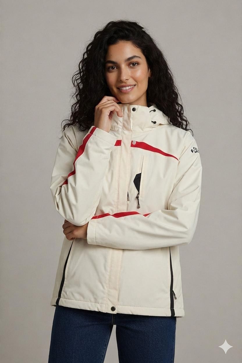 Columbia Sportswear White Windbreaker Jacket with Red Accents - Size M