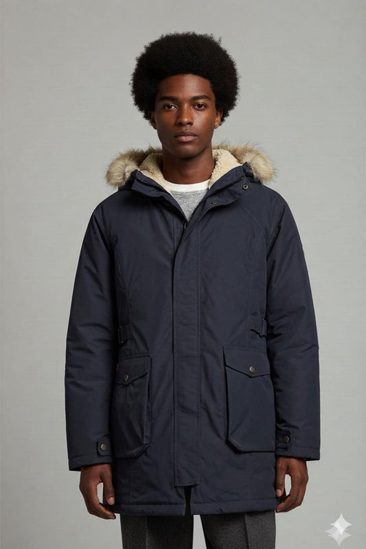 Columbia Navy Parka Jacket with Fur Hood - Size XL
