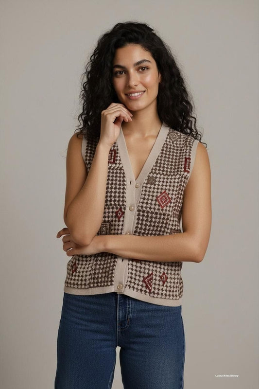 Gönner Houndstooth Knit Vest - Size 44 - Made in Germany