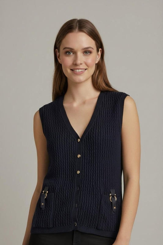 Atelier Navy Cable Knit Sleeveless Sweater Vest - Size 24