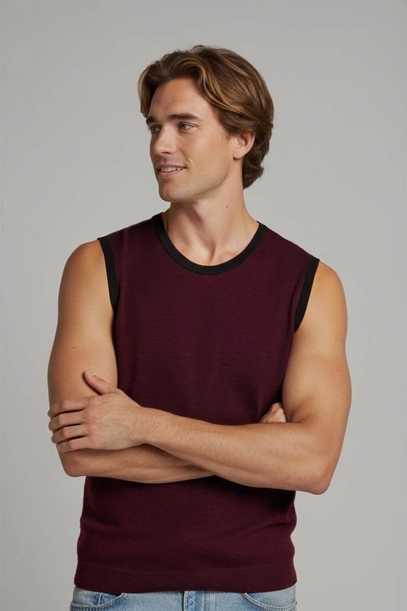Santino Burgundy Tank Top with Black Trim - Size M
