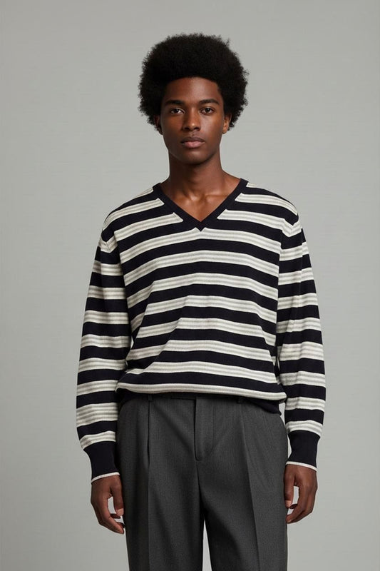 Ungaro Knitwear Navy Striped Sweater - Long Sleeve Crew Neck
