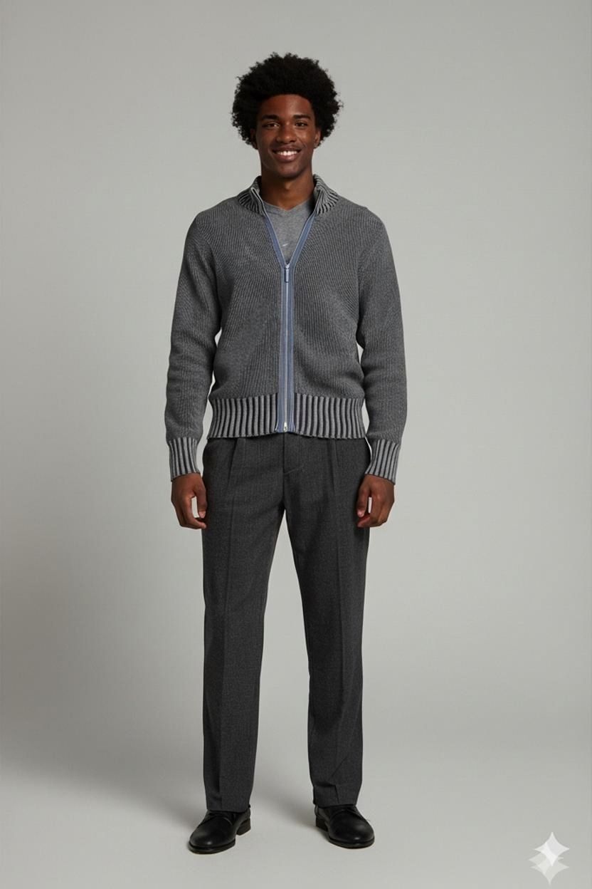 Trussardi Jeans Grey Knit Sweater - Ribbed Cuffs & Hem