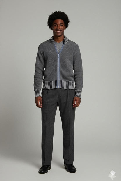 Trussardi Jeans Grey Knit Sweater - Ribbed Cuffs & Hem