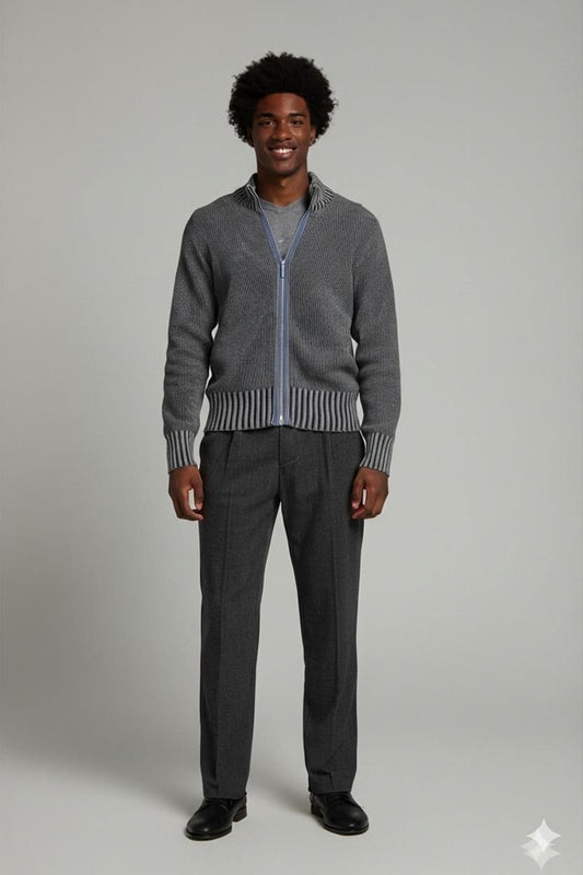 Trussardi Jeans Grey Knit Sweater - Ribbed Cuffs & Hem