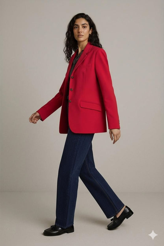 Les Copains Junior Red Wool Pea Coat - Size 16