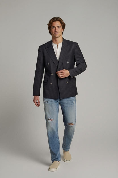 Pierre Cardin Black Pinstriped Double-Breasted Blazer