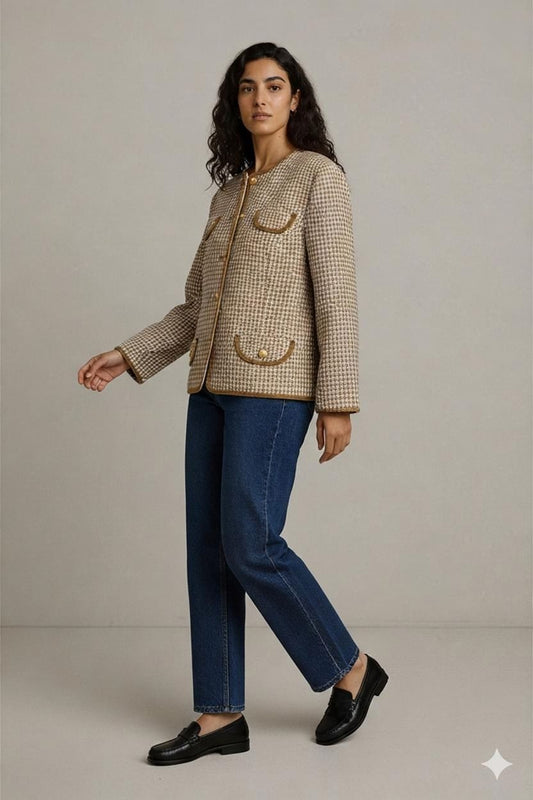 Chanel Houndstooth Pattern Blazer Jacket - Size 44