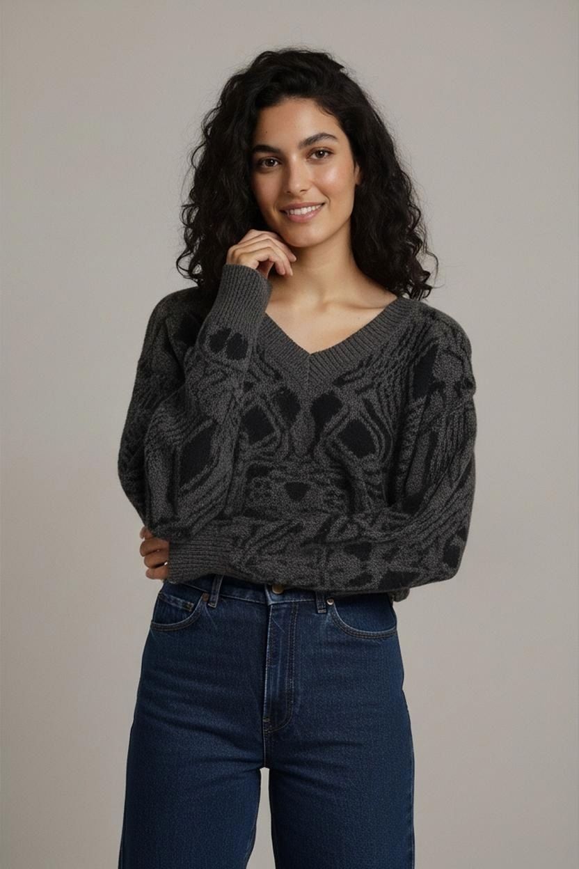 Monte Carlo Grey & Black Patterned Wool Sweater - Size S