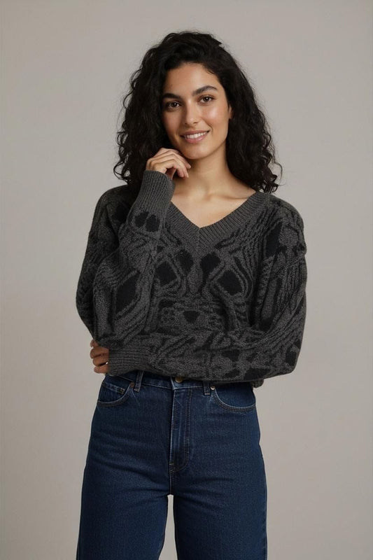 Monte Carlo Grey & Black Patterned Wool Sweater - Size S
