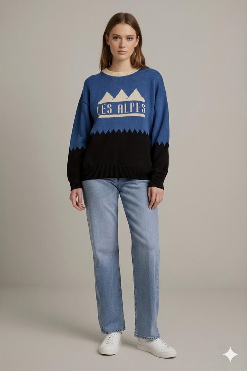 Cedar Wood State Les Alpes Blue Knitted Sweater - Size M
