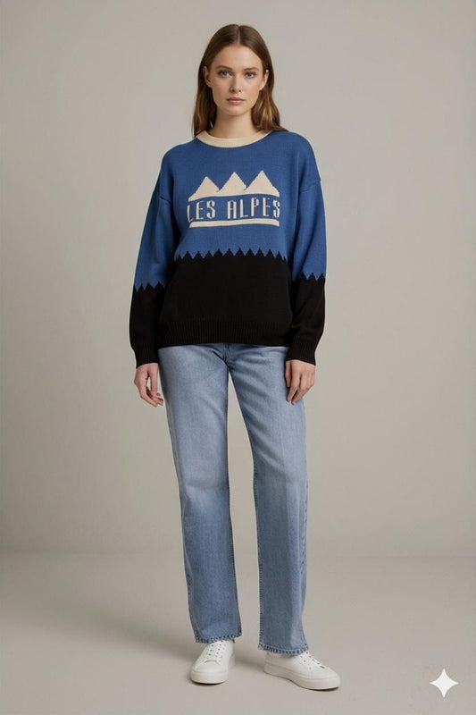 Cedar Wood State Les Alpes Blue Knitted Sweater - Size M