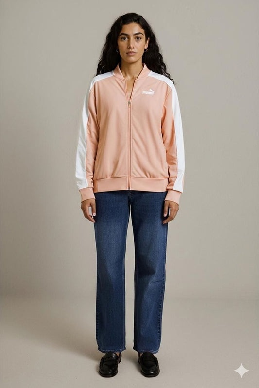 Puma Pink Track Jacket with White Stripes - Size S