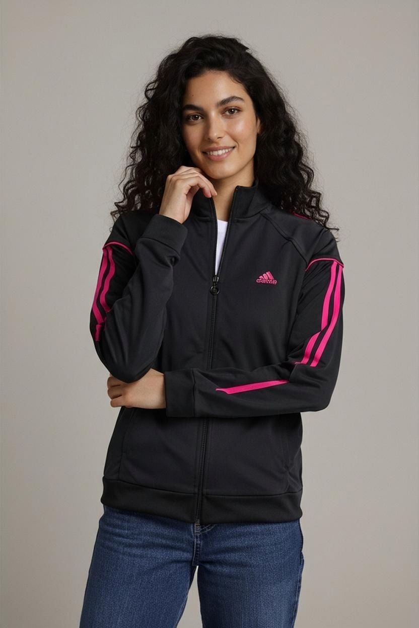 Adidas Black Track Jacket with Pink Details - Women's Size Small