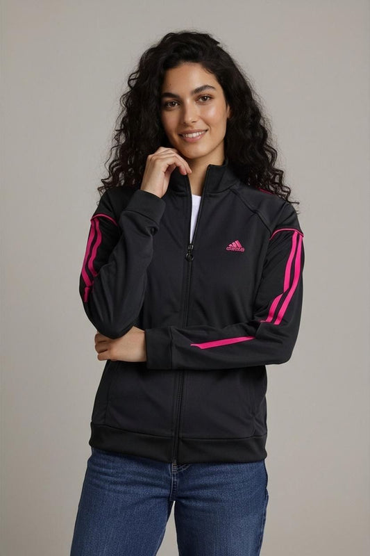 Adidas Black Track Jacket with Pink Details - Women's Size Small