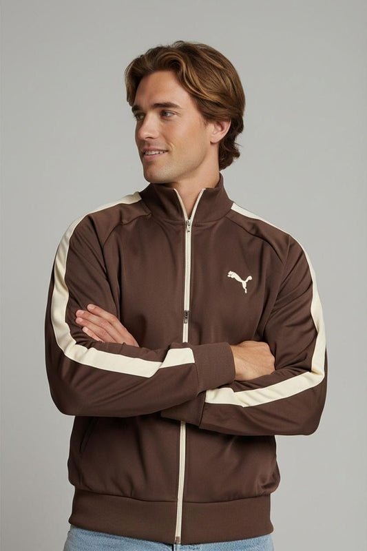 PUMA Brown Bomber Jacket with Beige Trim