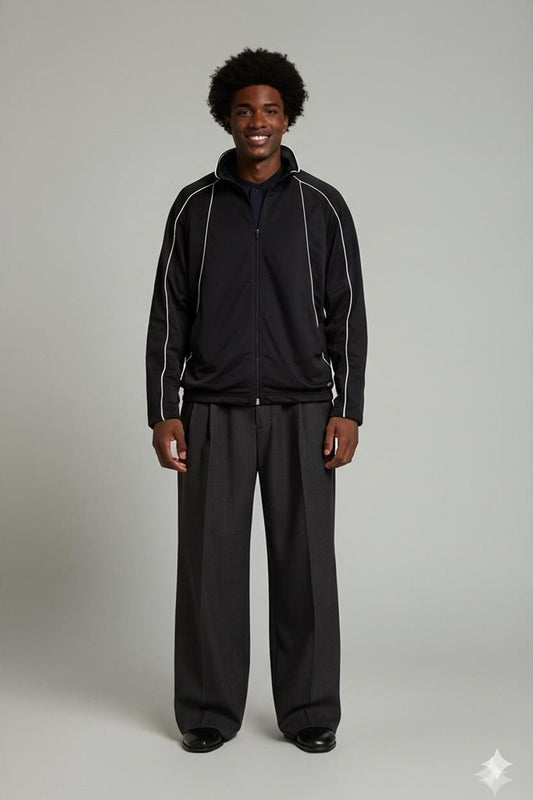 Asics Black Windbreaker Jacket with White Piping