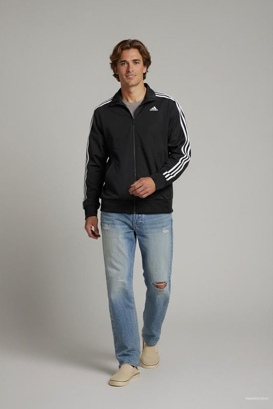 Adidas Black Track Jacket with Three Stripes - Size S