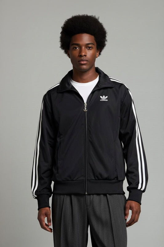 Adidas Black Track Jacket with White Stripes - Size L