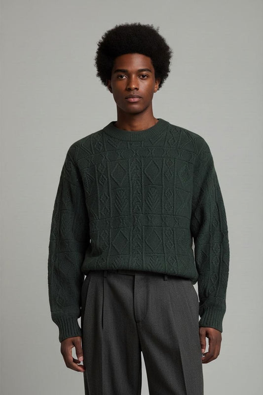 Hekla 100% Wool Green Textured Sweater - Size M