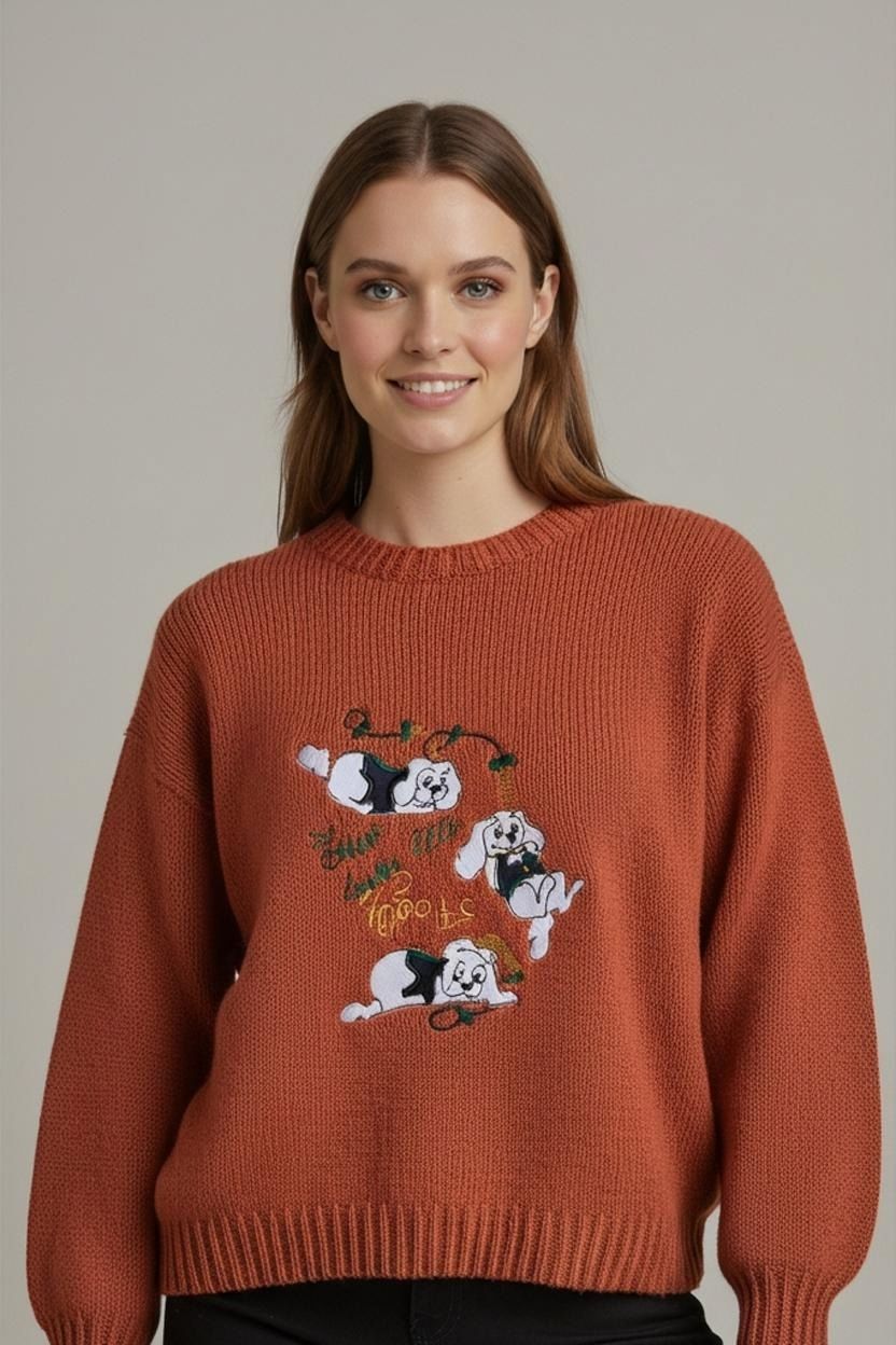 Handmade Italian Knit Sweater with Ghost Embroidery - Made in Italy