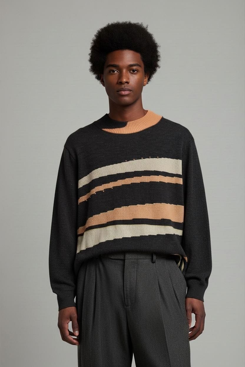 Sixth Sense Men's Black Striped Sweater - Size M/L