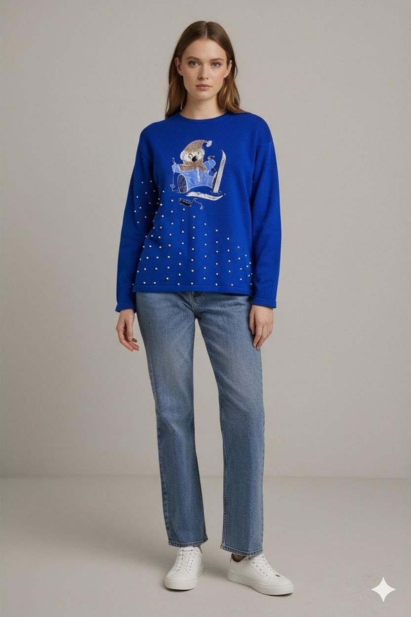 La Perla Blue Embroidered T-shirt with Rhinestone Detail