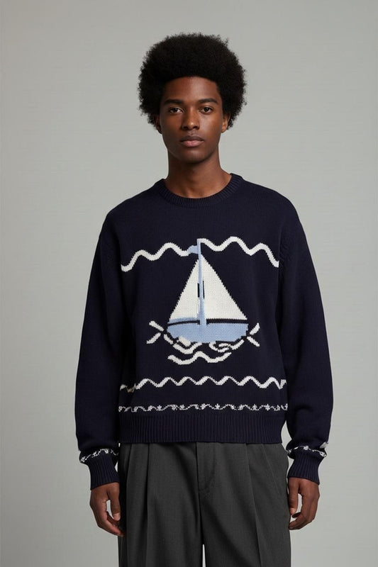 Arabella & Addison Navy Knit Sweater with Graphic Design - Size L