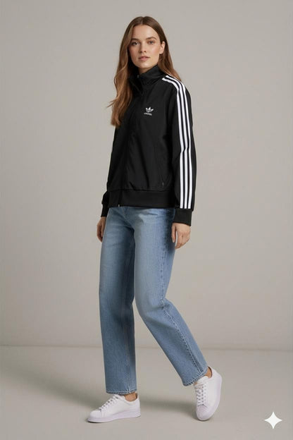 Adidas Black Track Jacket with 3-Stripes - Size 44