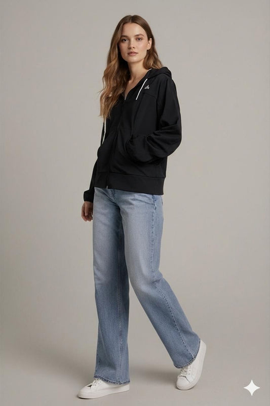 Adidas Black Track Jacket with 3 Stripes - Size M