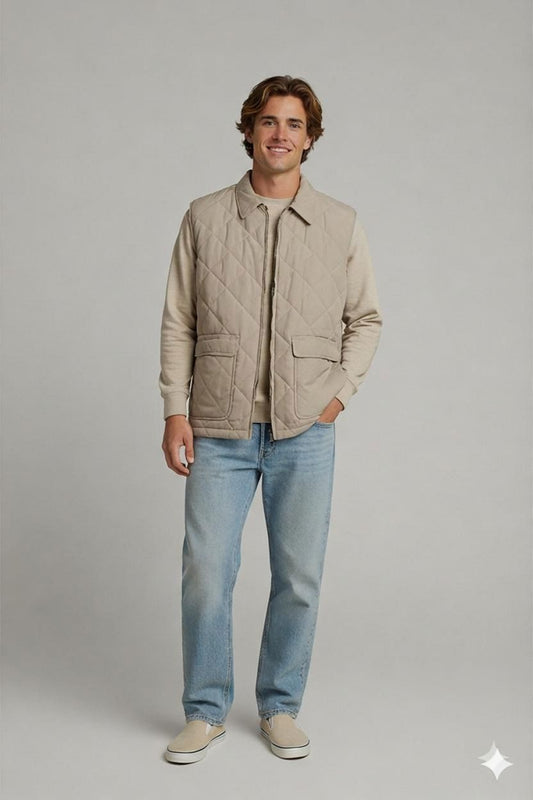 Drawing Cottona Beige Quilted Jacket - Men's Collection