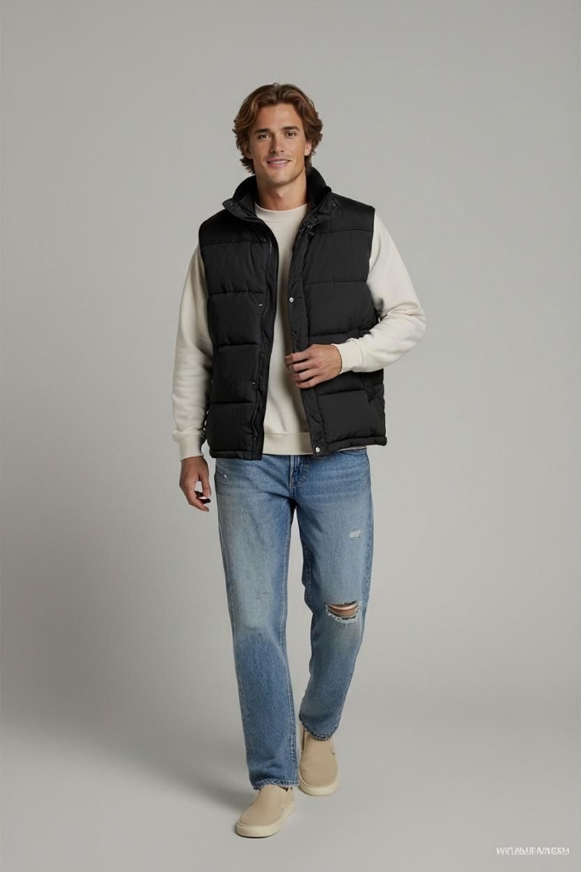 8215-BSW Real To Wear Black Quilted Puffer Vest - Size L