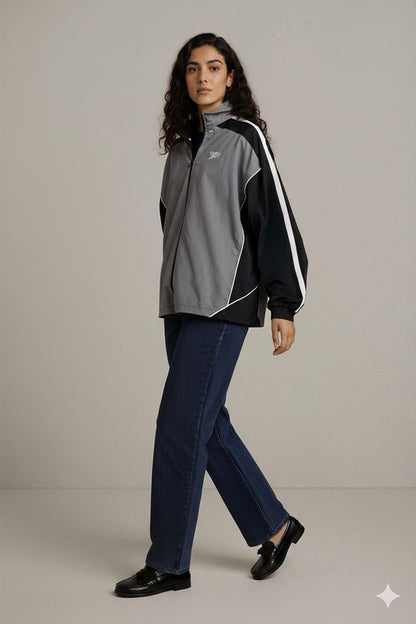 Reebok Grey & Black Windbreaker Jacket - Size XL