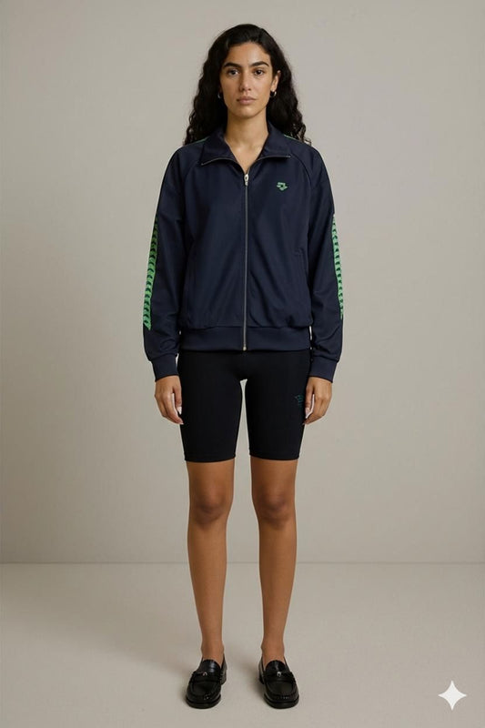 Arena Navy Blue Track Jacket with Green Trim - Sportswear